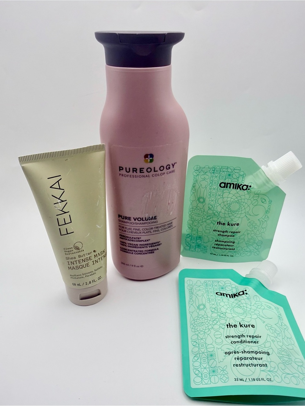 Hair Care Bundle: Pureology, FEKKAI Mask, & 2 amika The Kure Samples (4 Items)